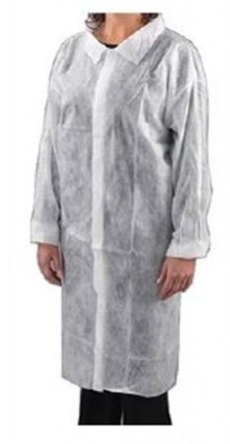 Látogató köpeny, egyszer használatos, tépőzáras, polipropilén, 20g, L méret, fehér